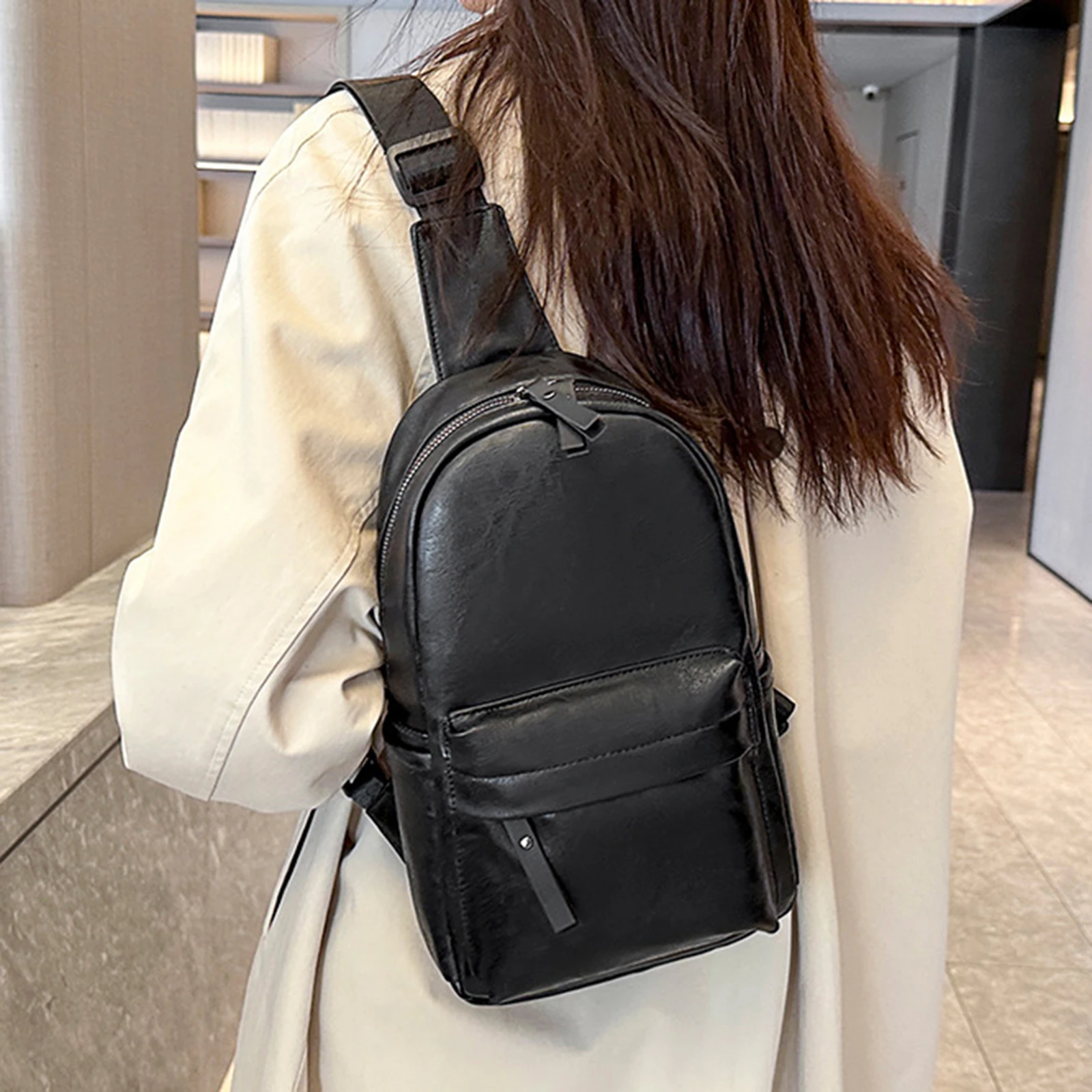 

PU Leather Sling Bag for Men Women Trendy Fanny Pack Casual Crossbody Purse for Daily Outing Sports Travel