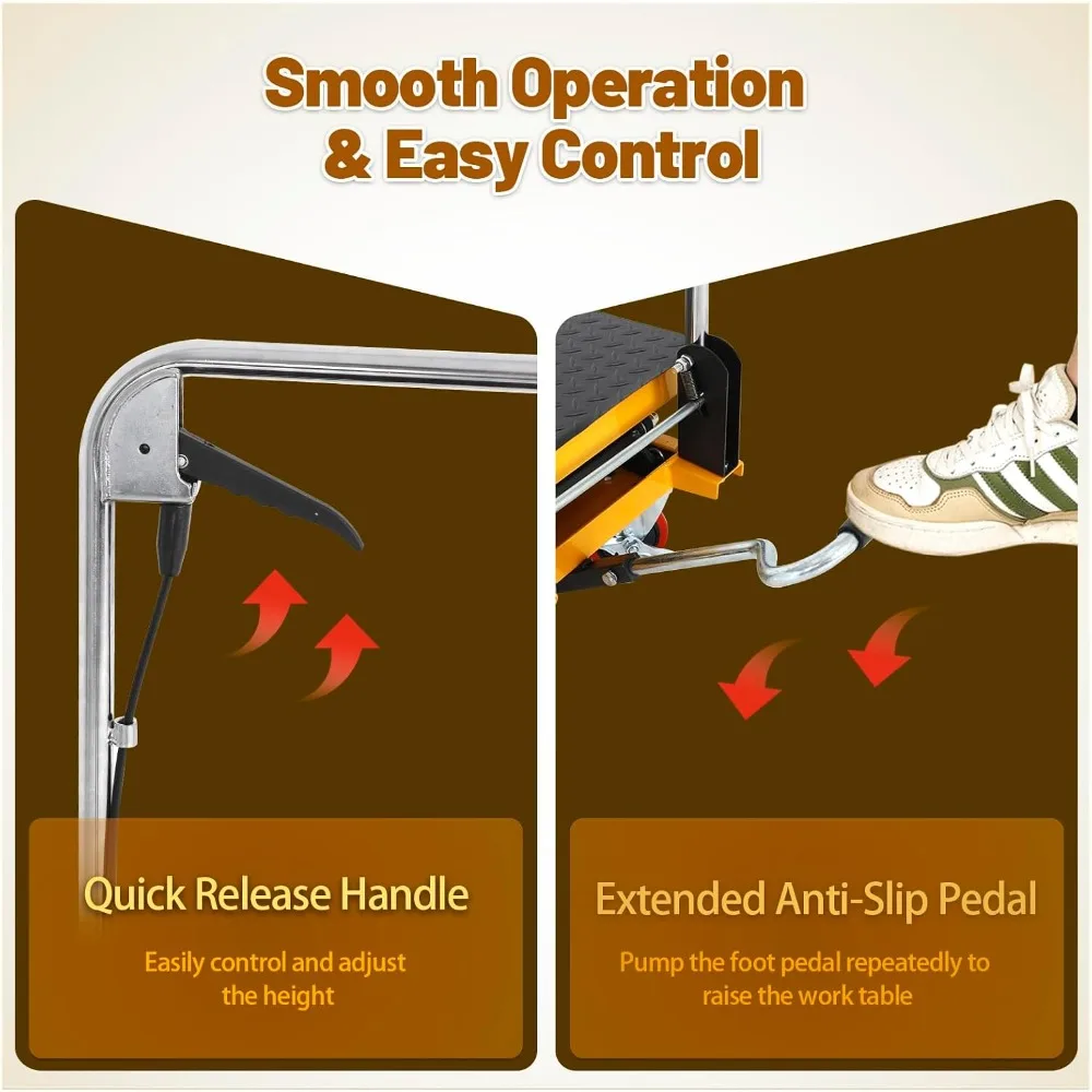 Troli Meja Angkat Hidrolik Gunting, Tinggi Angkat 11-50 inci Kapasitas 330 lbs Troli Meja Angkat, Troli Angkat Manual dengan Anti-S