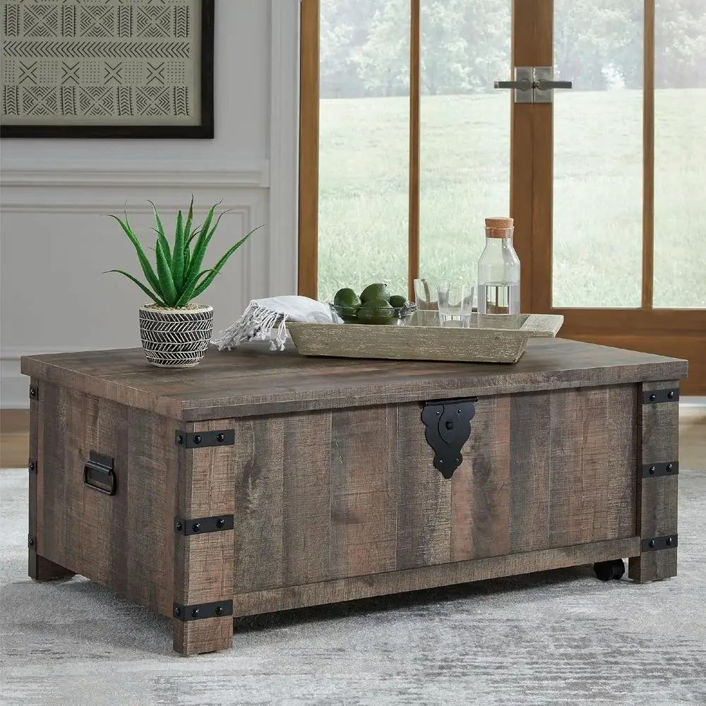 Tavolino da caffè rustico casual, marrone e nero