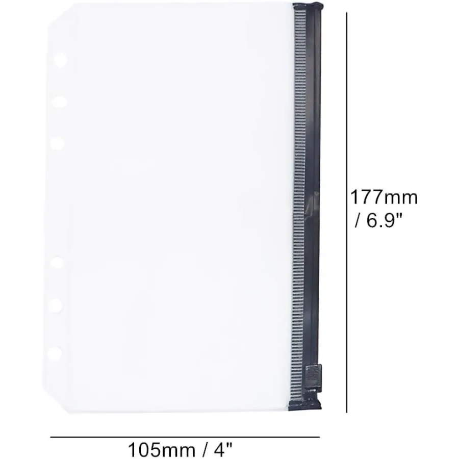 12pcs A6 Binder Pockets Cash Envelopes Black Zipper Pouch Loose Leaf Bags 6 Hole PVC Zip Folder for 6Ring Budget Binder Inserts