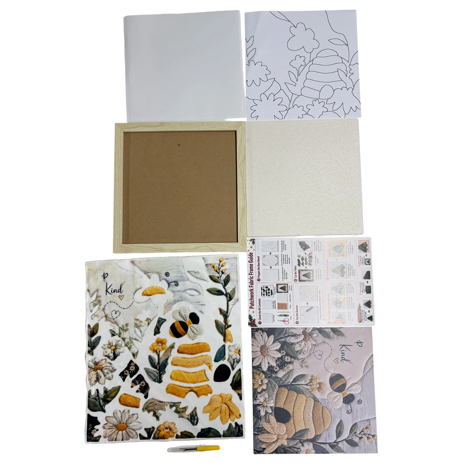 Bee Themed DIY Fabric Art Kit with Frame & Tools Fabric Mosaic Wall Art Craft Set Handmade No-Sew Fabric Poke Art Kit Home Decor - view 6
