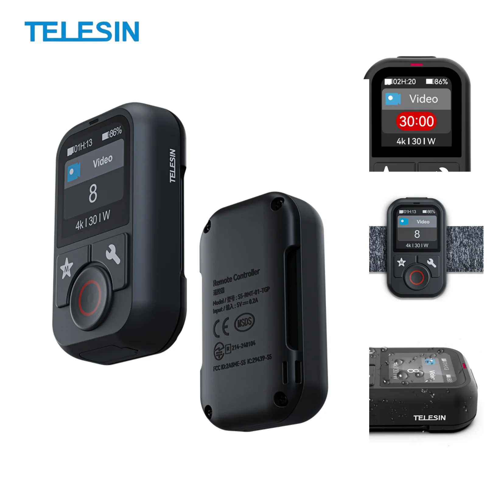 TELESIN 60M Remote Control for Gopro Hero 13 12 11 10 9 8 7 MAX HD LCD Display Remote Control with Lanyard Gopro Accessories