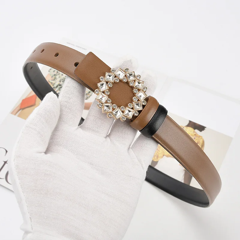 

Detachable Rhinestone Buckle Waist Belt for Women Double-faced Cow Leather Women Jeans Belts 22 Colors Cowhide Femme Cinturones