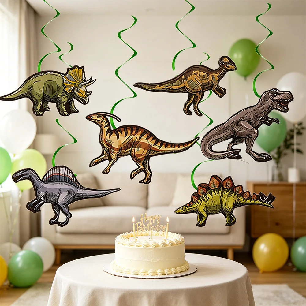 Dinosaurier-Geburtstagsparty-Dekoration T-Rex Girlande Hängende Wirbel-Deko Kinder Jungen Geburtstagsdeko Dino-Geburtstagsparty-Deko Wirbel-Deko – Detail 1
