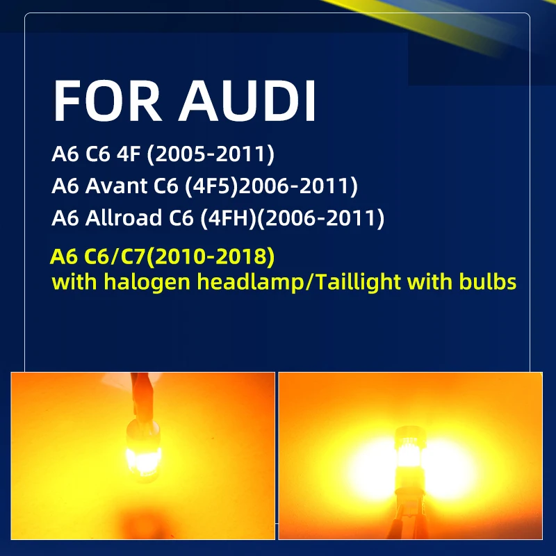 2pcs Car LED Turn Signal Lights Bulbs Amber For Front/Rear Direction Indicator Lamp Bulbs For Audi A6 C6 4F C7 4G 2010-2018