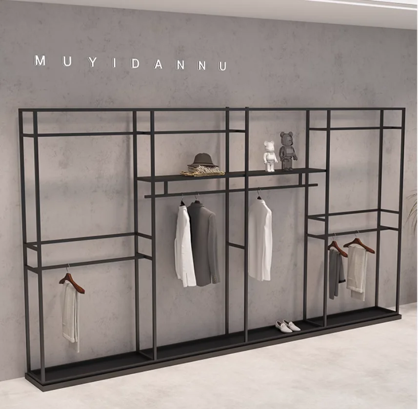 Clothing rack, women's clothing store display rack, hanging rack, floor standing side hanging double row high cabinet shelf