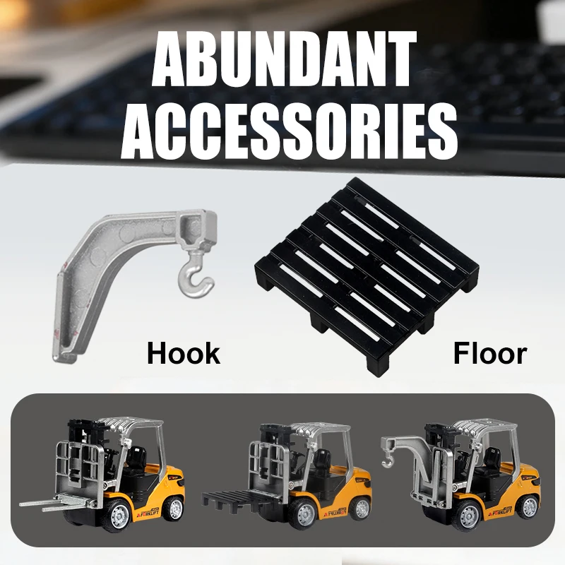 رافعة شوكية صغيرة 1:64، غلاف معدني، مصعد لعبة، صوت وضوء، نموذج مركبة بناء قابل للتعديل، لعبة سطح المكتب هدايا للأطفال