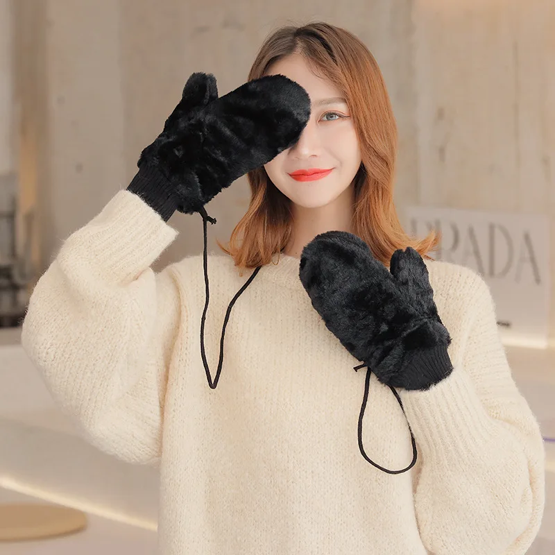 Женские зимние перчатки с термофлисовой подкладкой, варежки-трансформеры с сенсорным экраном, съемная крышка на палец, ремешок на запястье, велоспорт на открытом воздухе