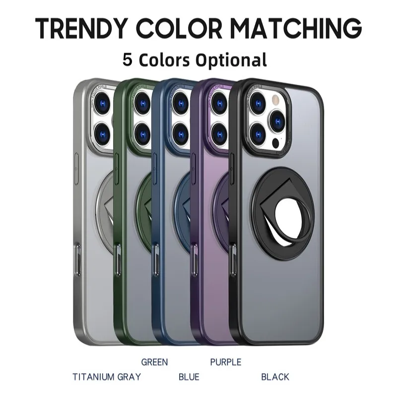 

Phone Case for Iphone 17 Promax 16 Plus 15 14 13 12 11 Protective Case Rotate Bracket Magnetic MagSafe Shock Proof Cover