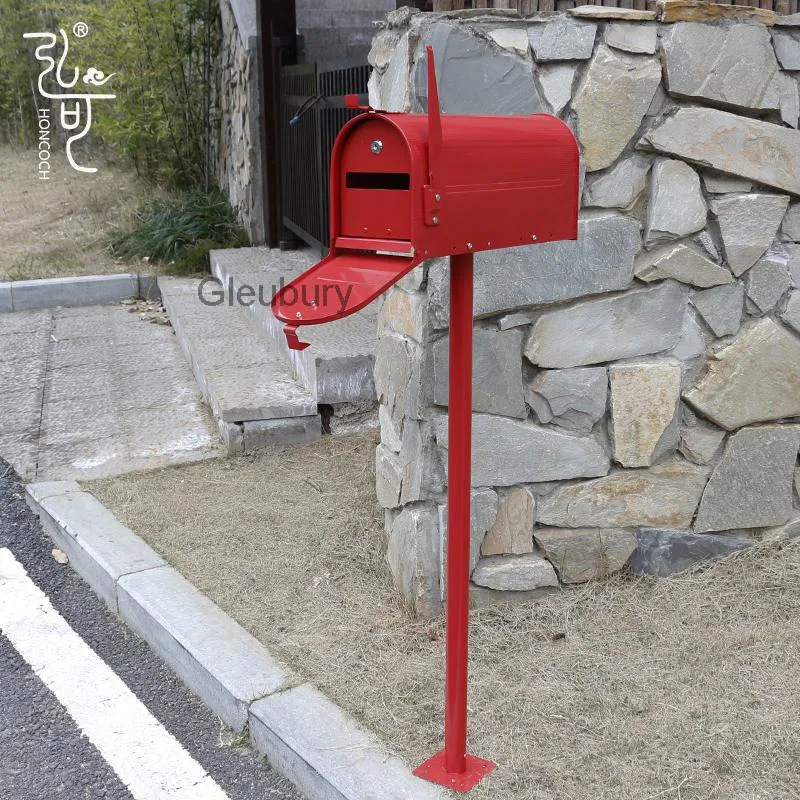 American-style mailbox, outdoor rainproof decorative piece, photography prop, wrought iron creative mailbox with lock,