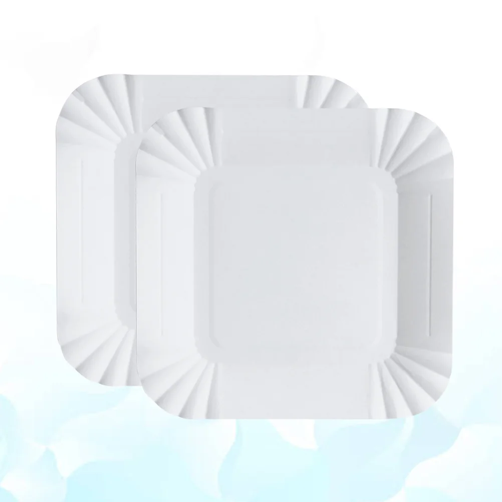 

100pcs Disposable Paper Plates Square Storage Tableware Plate for Cake Dessert Fruits Snacks (White)