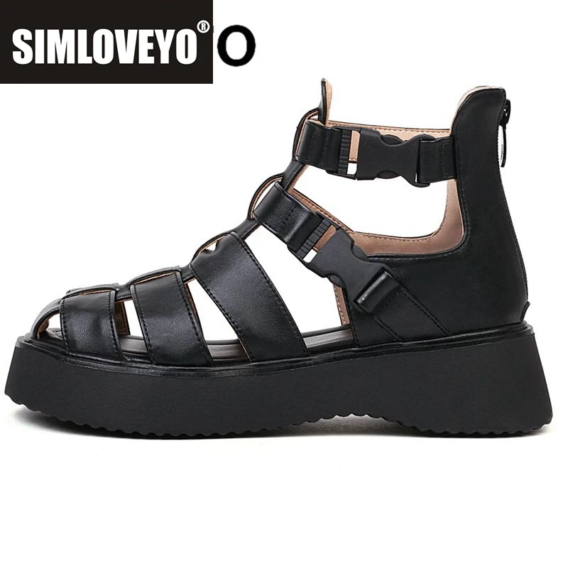 

SIMLOVEYO/женская обувь, сандалии с круглым носком, на платформе, на плоской подошве, на толстом каблуке, с пряжкой и ремешком, стиль, черный, белый цвет, для отдыха S3926