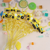12pcs Construction Vehicle Theme Straw Set, Reusable Twisted Straws, Perfect for Family Gatherings and Birthday Parties