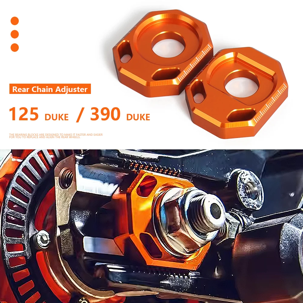 

Motorcycle Fit For Duke 390 DUKE 125 390Duke 125Duke 2024 2025 Rear Chain Adjuster Regulator Sliders Orange With Logo Kit
