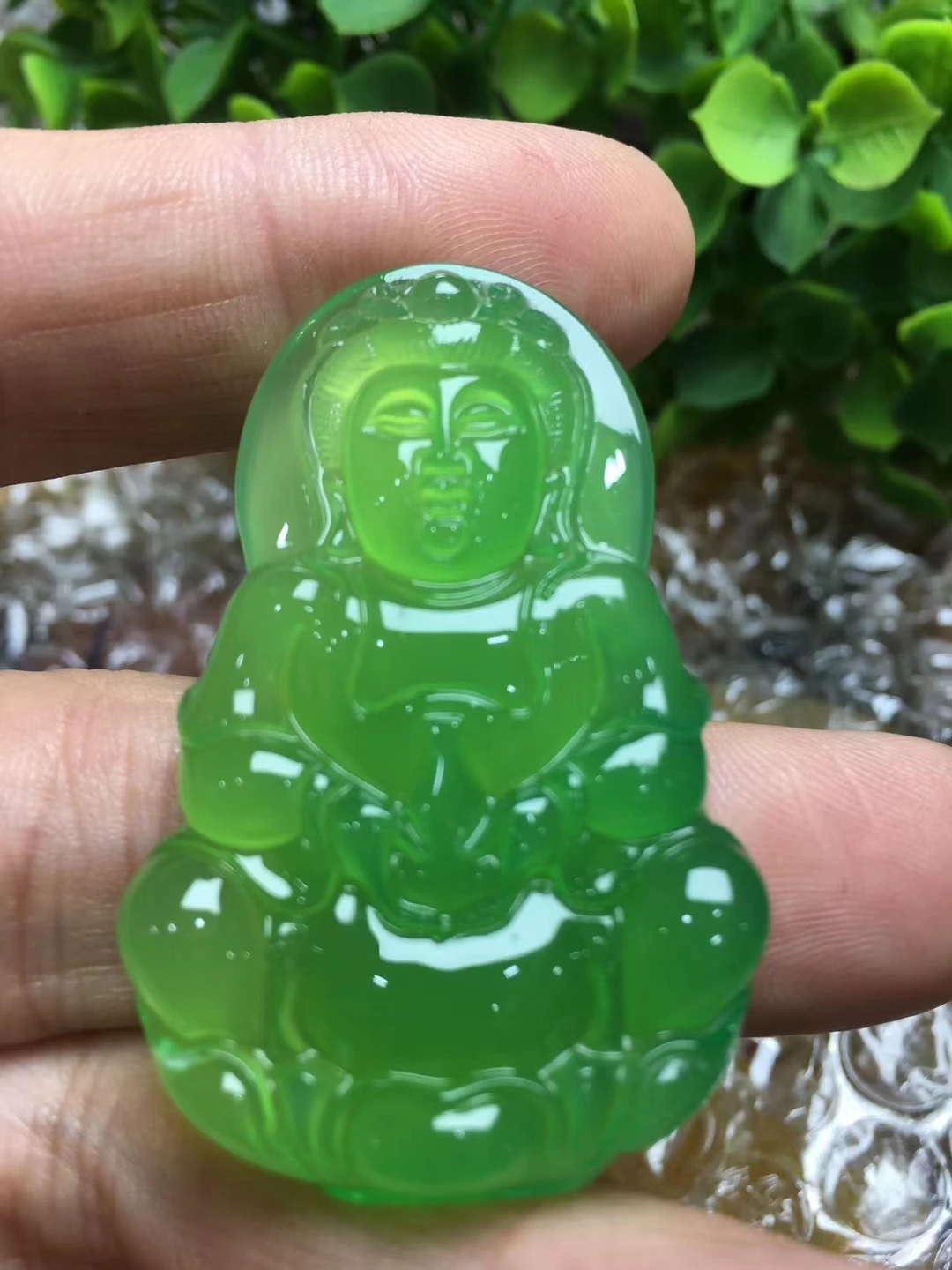 2 Piece Nature Green Agate Mascots Happy Buddha Pendant And GuanYin Amulet Bless Lucky Energy Hanging