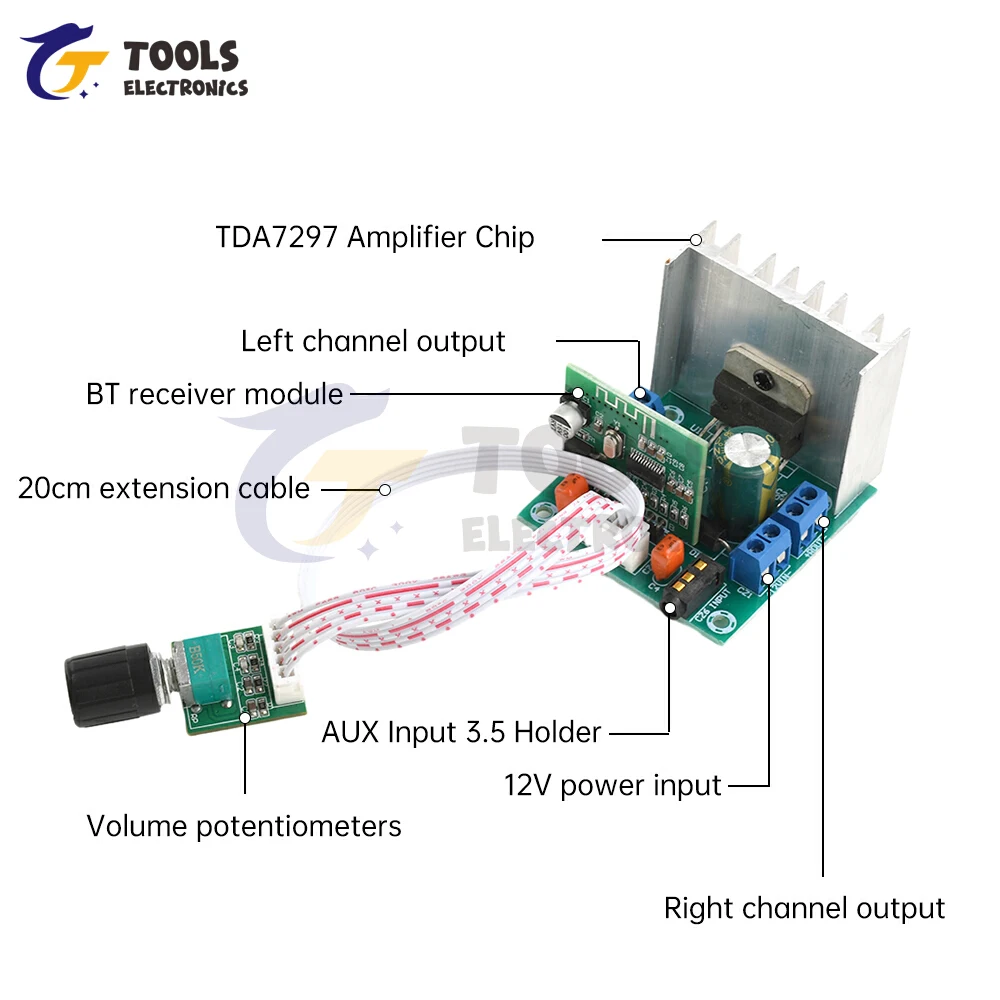 AC/DC 7-12V TDA7297 BT Amplifier Board 15W+15W Dual Channel Stereo Wireless Audio Receiving Module Home Amplifiers Amplificateur