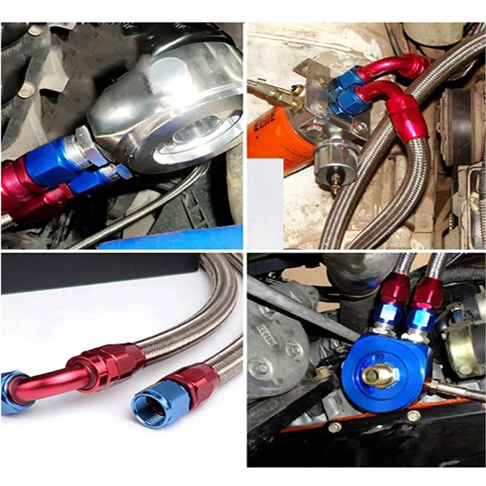 AN4/6/8/10/12 Straight 0°/45°/90°/120°/180° Degree PTFE Oil Fuel Swivel Hose End Fitting Oil Hose End Adaptor Kit Red Blue