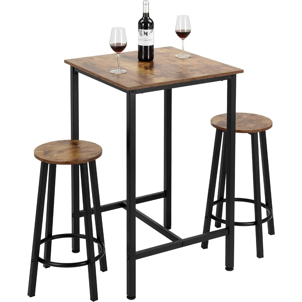 

23.6" Square Pub Table Set with Stools – 2-Person Kitchen/Dining Set