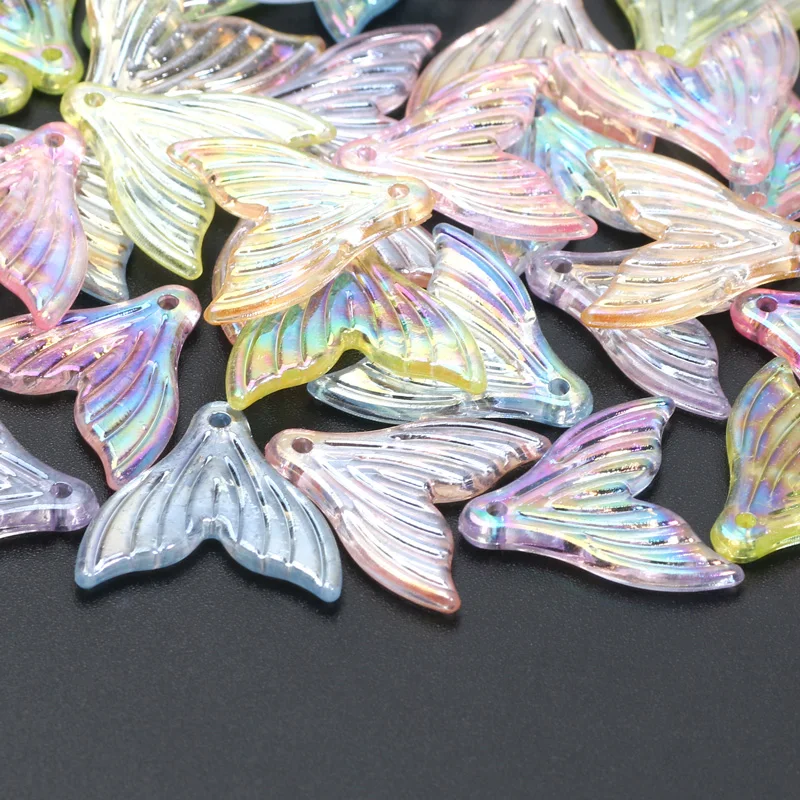 Acrylic Beads 20x20mm 30pcs Gradient Color Mermaid Tail Pendants Acrylic Spacer Beads For Jewelry Making DIY Jewelry Accessories