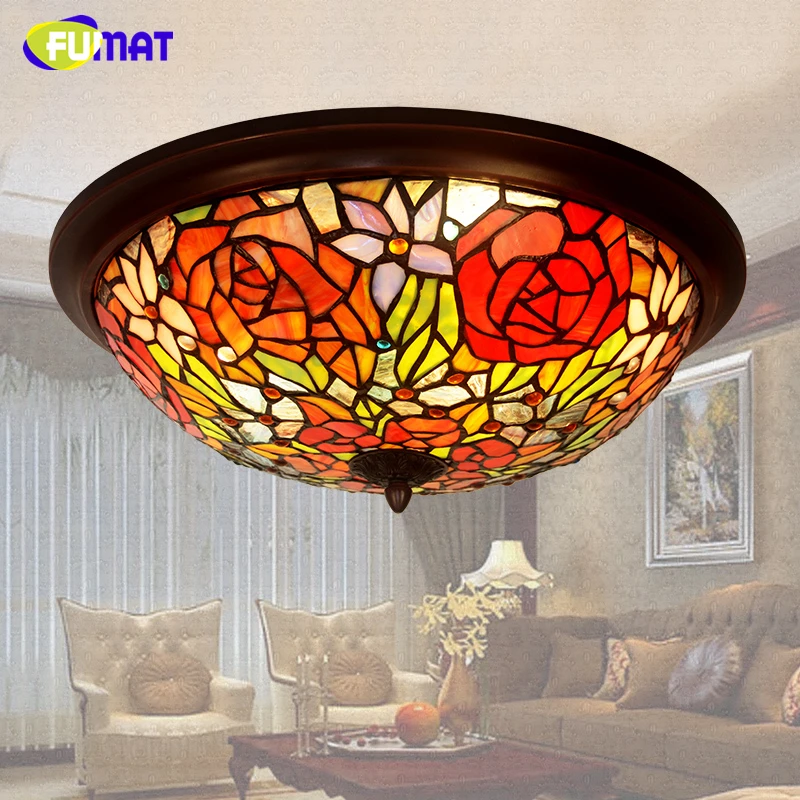 

FUMAT American Vintage LED Dimmer Ceiling Lamp Home Deco Warm Rose Shade Tiffany Ceiling Lamp For Living Room Bed Room