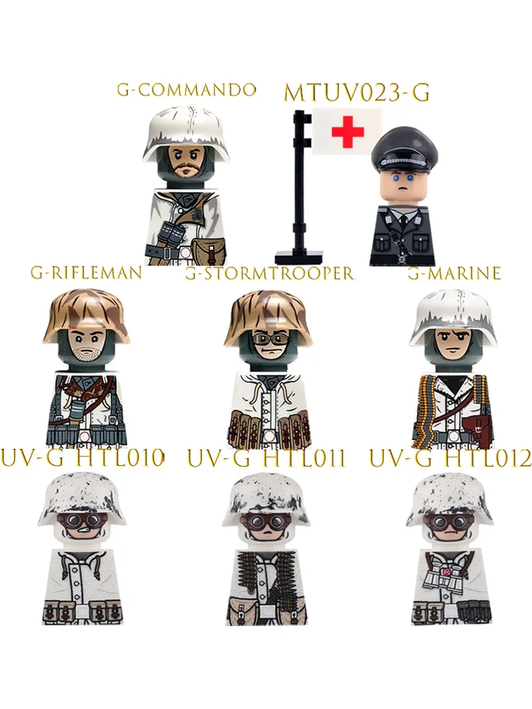 Figurines de soldats de l'Armée de l'Hiver de la Seconde Guerre mondiale en camouflage neigeux, blocs de construction, militaires, infanterie, officier médical, drapeau, modèle DIY, jouet en briques