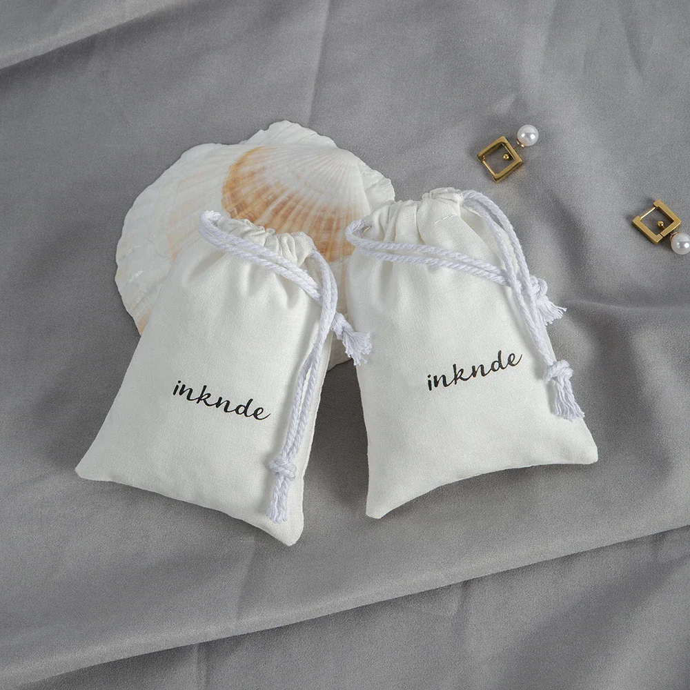 50pcs Little Muslin Bags 10x15cm Custom Double Drawstring Black Ribbon Cotton Jewelry Pouches Empty Sachet for Mini Gift Party
