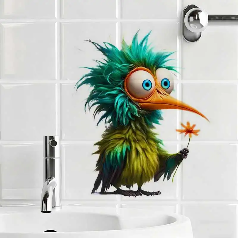 Crazy and Funny Bird Toilet Stickers, Bright Wall for Home, Cabinet, Door,Refrigerator Home Decor Waterproof Decals S963
