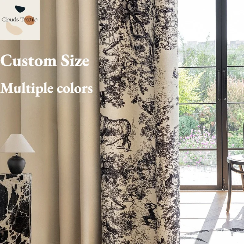Color Matching Chinese Ink Style Oriental Mood Chenille Thickening Custom Size Curtains for Living Dining Room Bedroom Blackout