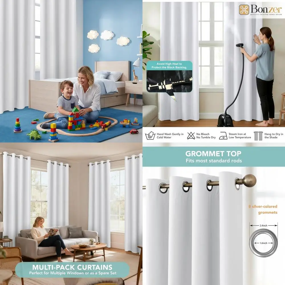 

Полностью светонепроницаемые шторы из 4 панелей, 54x95 дюймов, белые, для спальни и гостиной