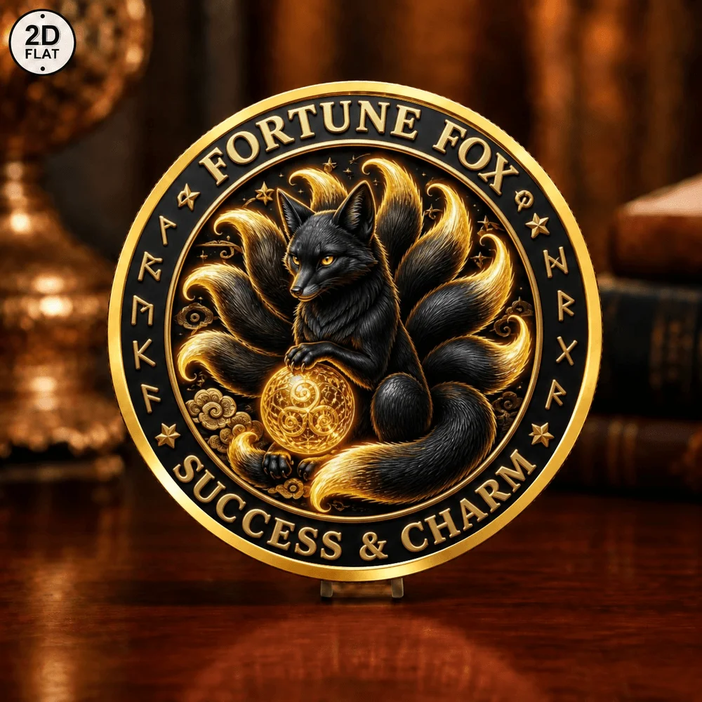 1pc Mystic Night Owl Fortune Fox 2D Printed Challenge Coin Magical Myth Creature Collectible Medal Gift for Fantasy Lovers