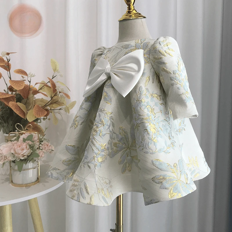 

Baby Girl Princess Satin Dress Infant Toddler Child Vintage Bow Long Sleeve Party Pageant Birthday Baby Clothes 1-12Y