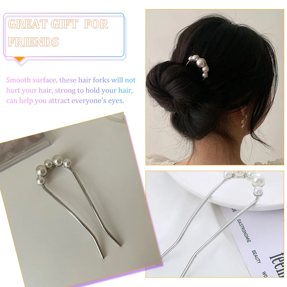 4 Pcs Hair Accessories Hairpin Miss Jewelry Bun Pins with Pearls Alloy French for Thick