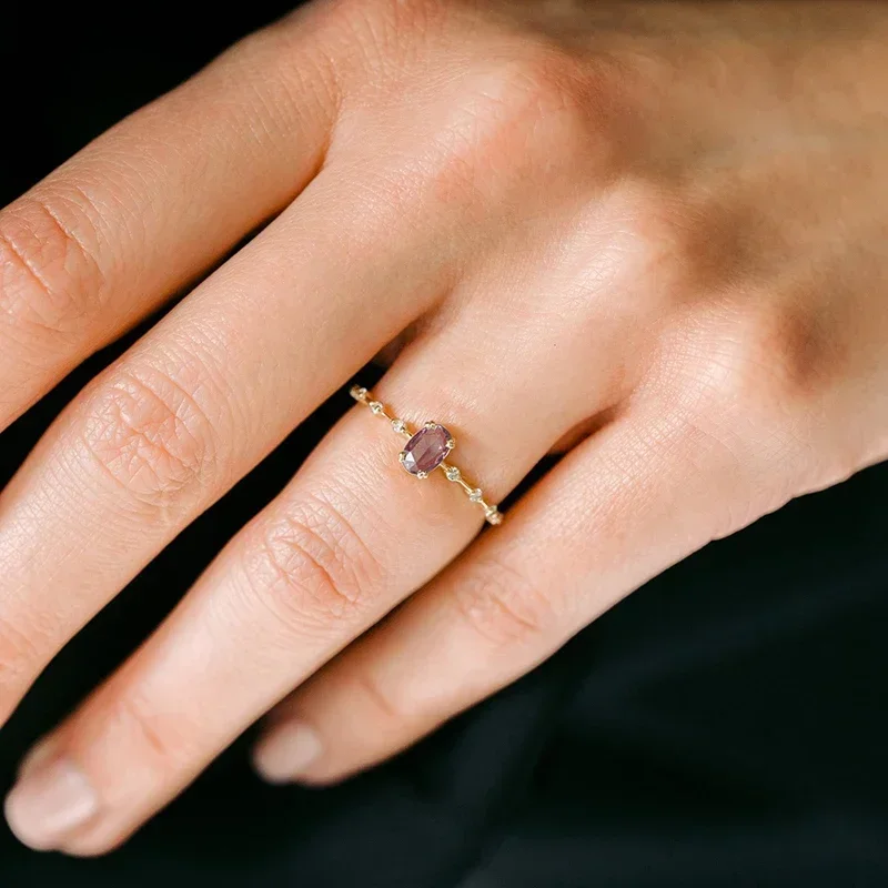 18K Gold Plated Purple Crystal Ring For Women Romantic Engagement Wedding Ring Luxury Fashion Jewelry Gifts 6/7/8size