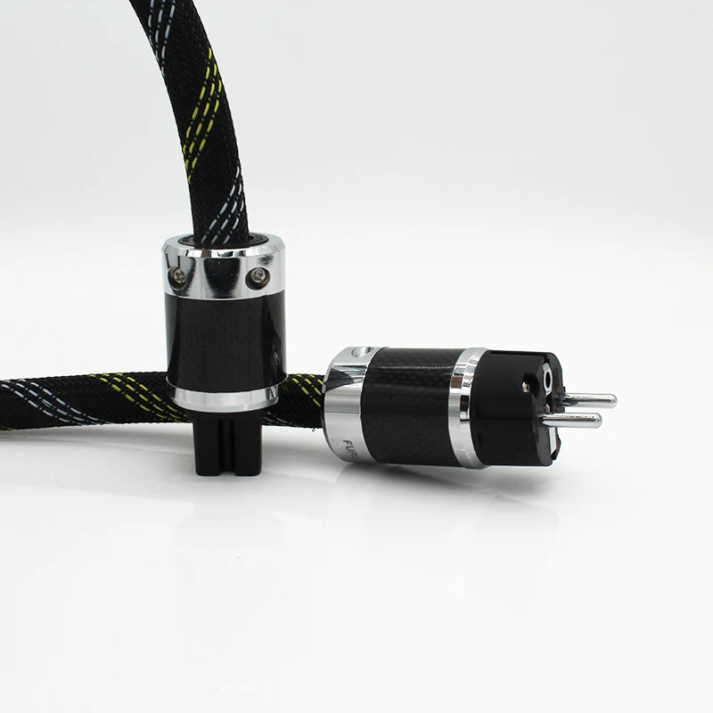 Hi-End OFC Copper EU AC Power Cable Pure Black Audiophile Power Cord with carbon fiber power plug