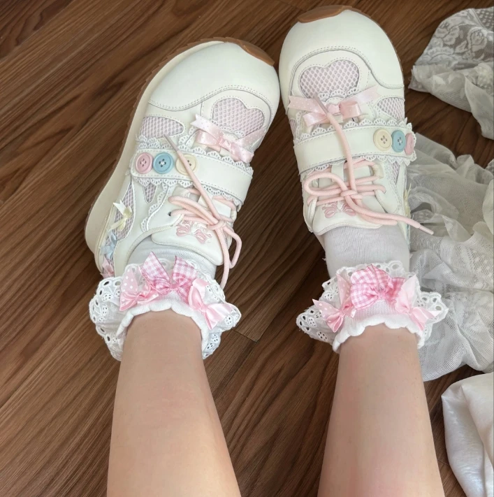 

Macaron Button Sneakers Spring and Autumn New Girl Students Casual Lightweight Sports Shoes Kawaii Mesh Shoes for Women