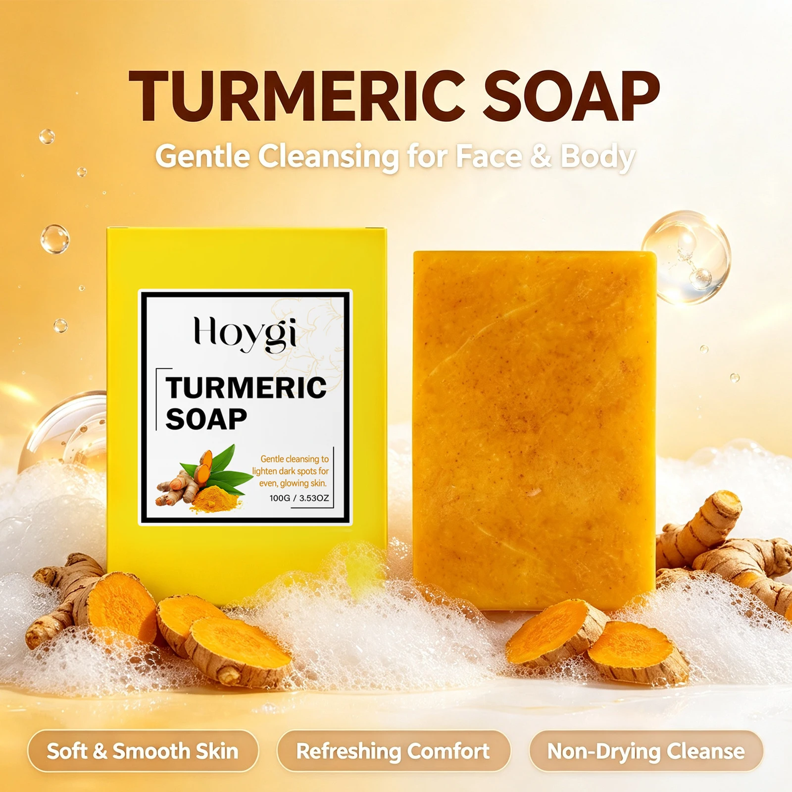 Turmeric Soap Bar Face & Body Skin Brightening Soap Oil Control Improve Dull Skin Cleaning Pores Even Skin Tone Turmeric Soap