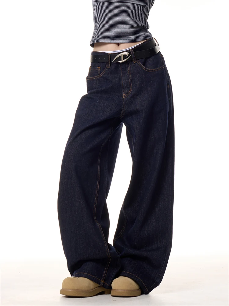 

Американские винтажные широкие джинсы с высокой талией, женские свободные прямые брюки длиной до пола, модные повседневные брюки на молнии с низкой талией