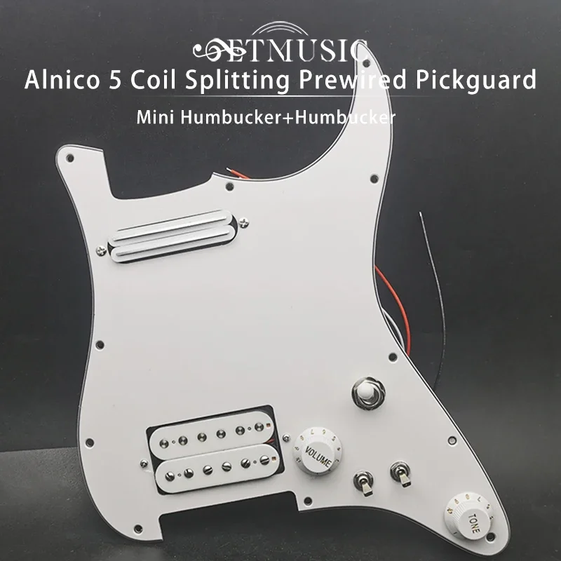 Alnico 5 Prewired Guitar Pickguard Coil Splitting Pickguard HH(Mini Humbucker+Humbucker) Loaded Pickguard with Humbucker Pickups