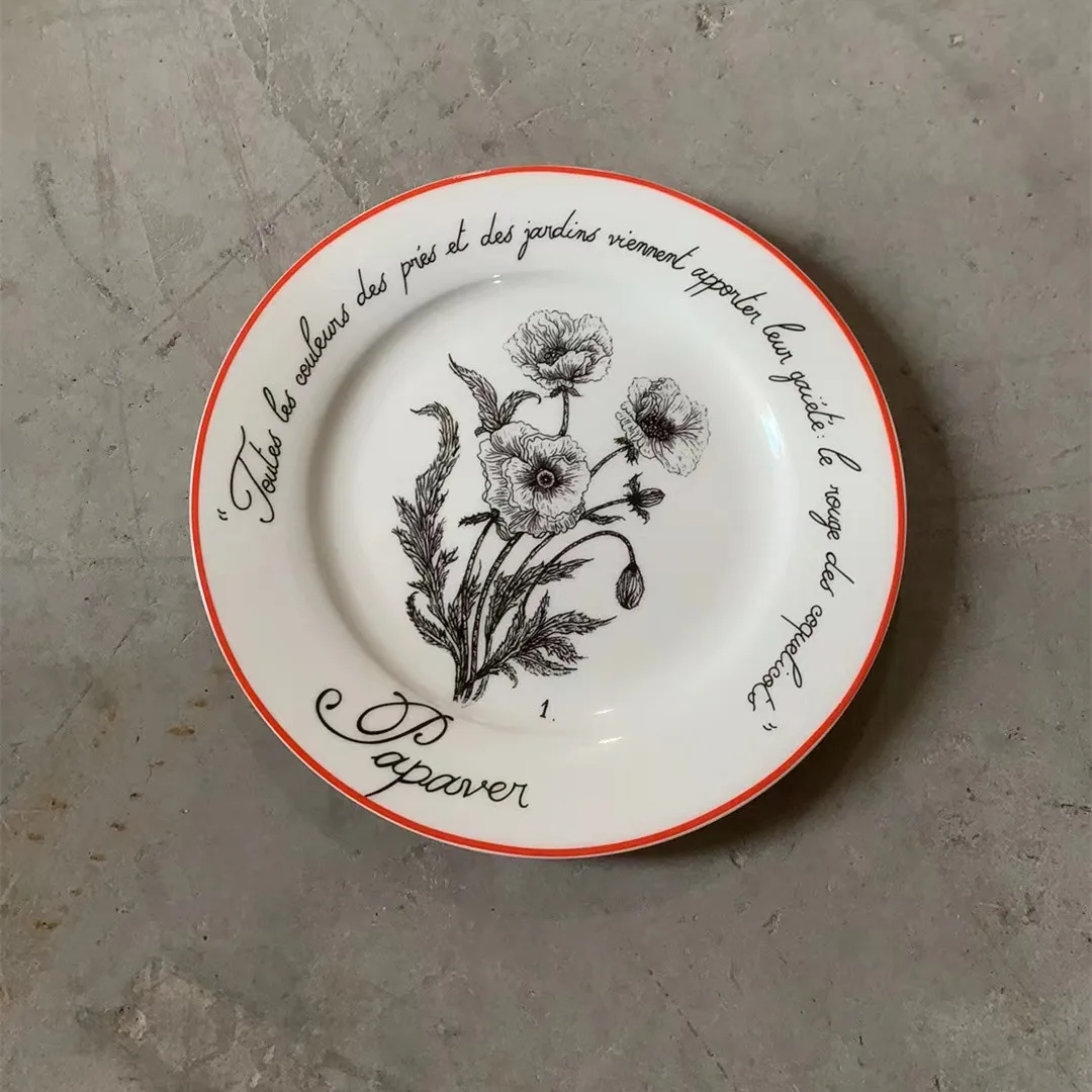 New European High-end Home Bone China Western Style Plate Early Spring 8-inch Flat Plate Steak Salad Ceramic Plate 6-piece Set