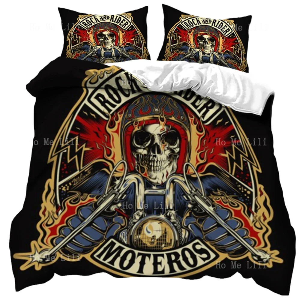 

Rock And Roll And Rider Car Motorbike Club Bike Race Duvet Three Piece Bedding Set