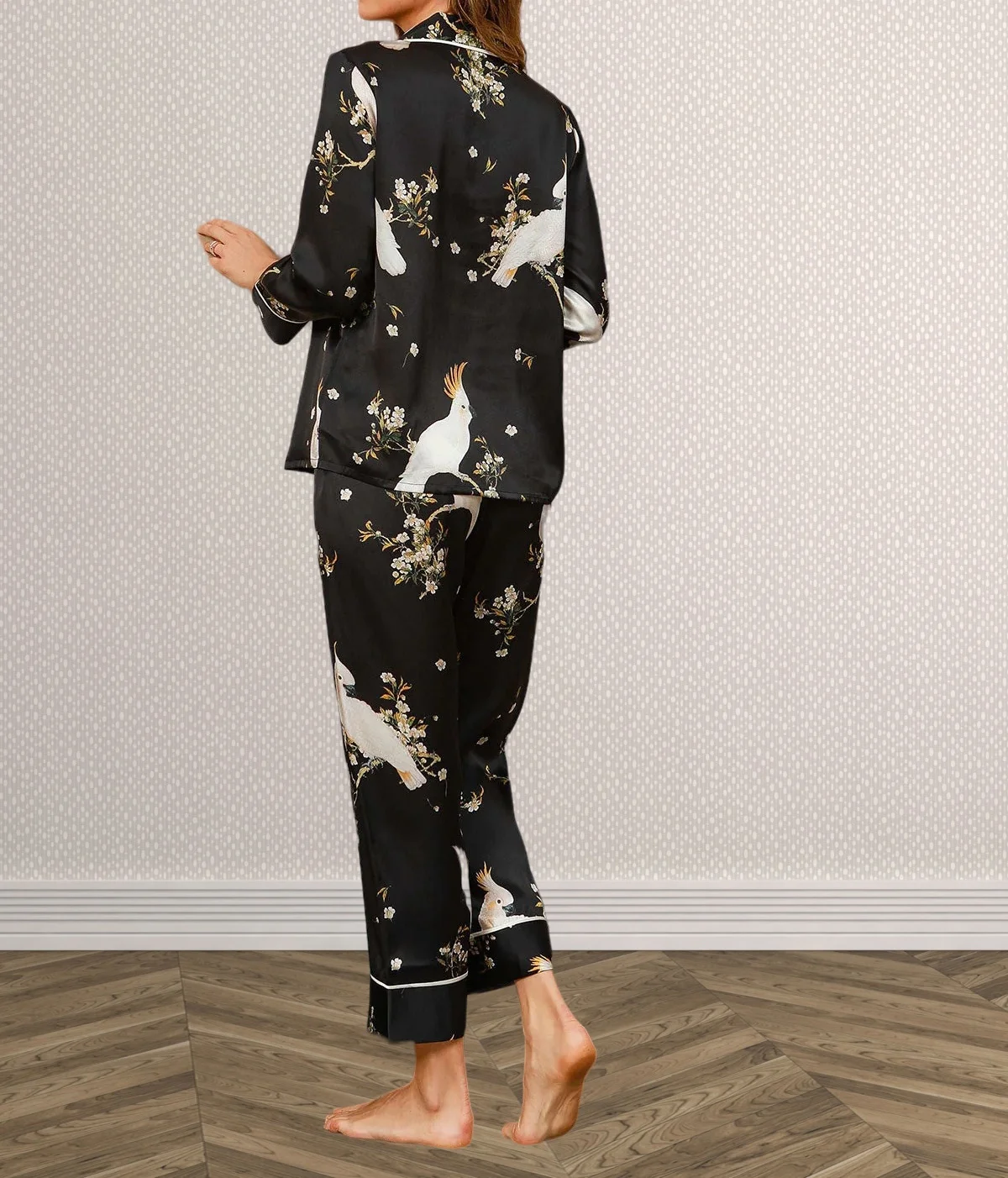 Printed Ladies Mulberry Silk pyjamas Tops & Pants Women Long Sleeve Soft Nightwear Female Loungewear Pure Silk Sleepwear Set