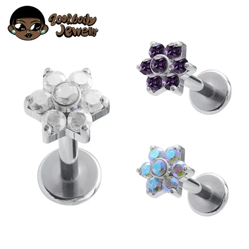 

G23 Titanium 16G 18G Flower Tragus Piercing Labret Industrial Forward Helix Conch Piercing Lip Nose Body Piercing Jewelry