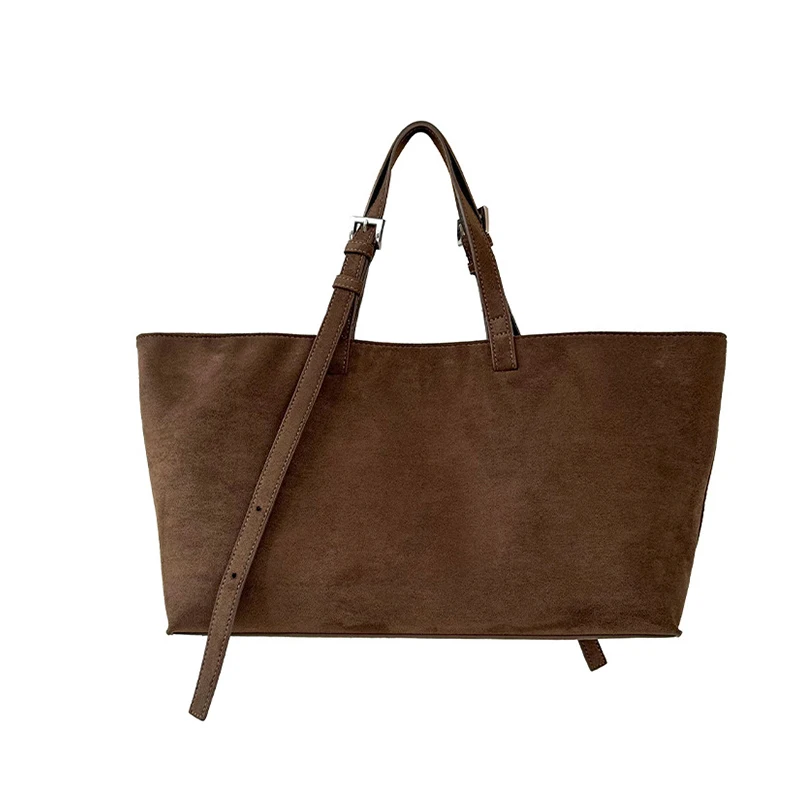 

Корейская винтажная сумка из искусственной замши, женская однотонная сумка на плечо под мышками, большая вместительная сумка-шоппер ‌ Восточно-западная большая сумка