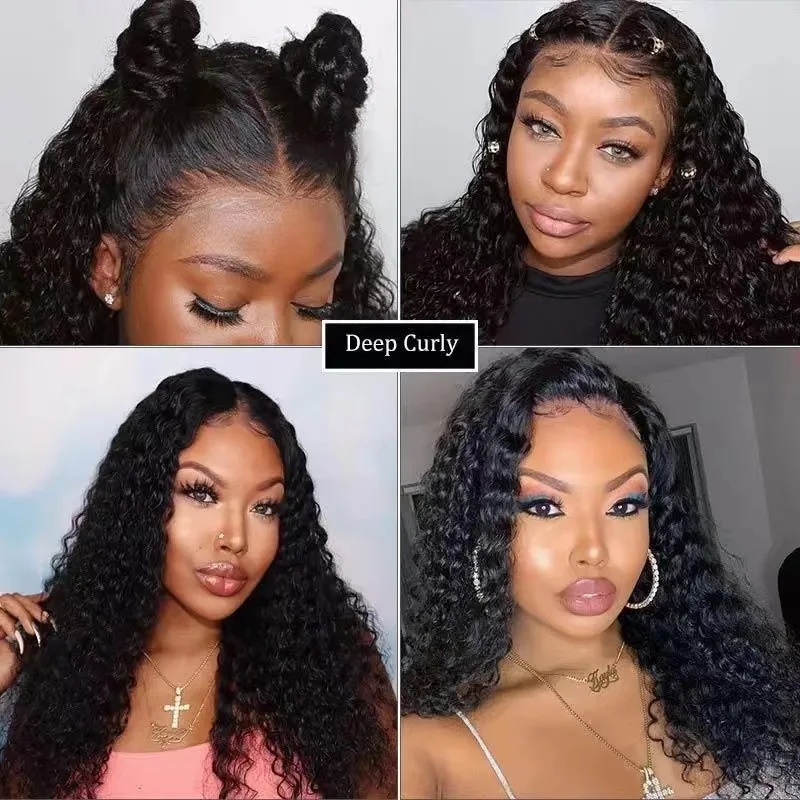 European and American wigs, black middle-parted long curly hair, front lace synthetic fiber cap, small curls, wholesale from man