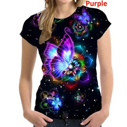 Butterfly Flower Pattern T-Shirt Women Colorful 3D Printed T Shirts Summer Casual Harajuku Loose Tops Short Sleeves O-Neck Tees