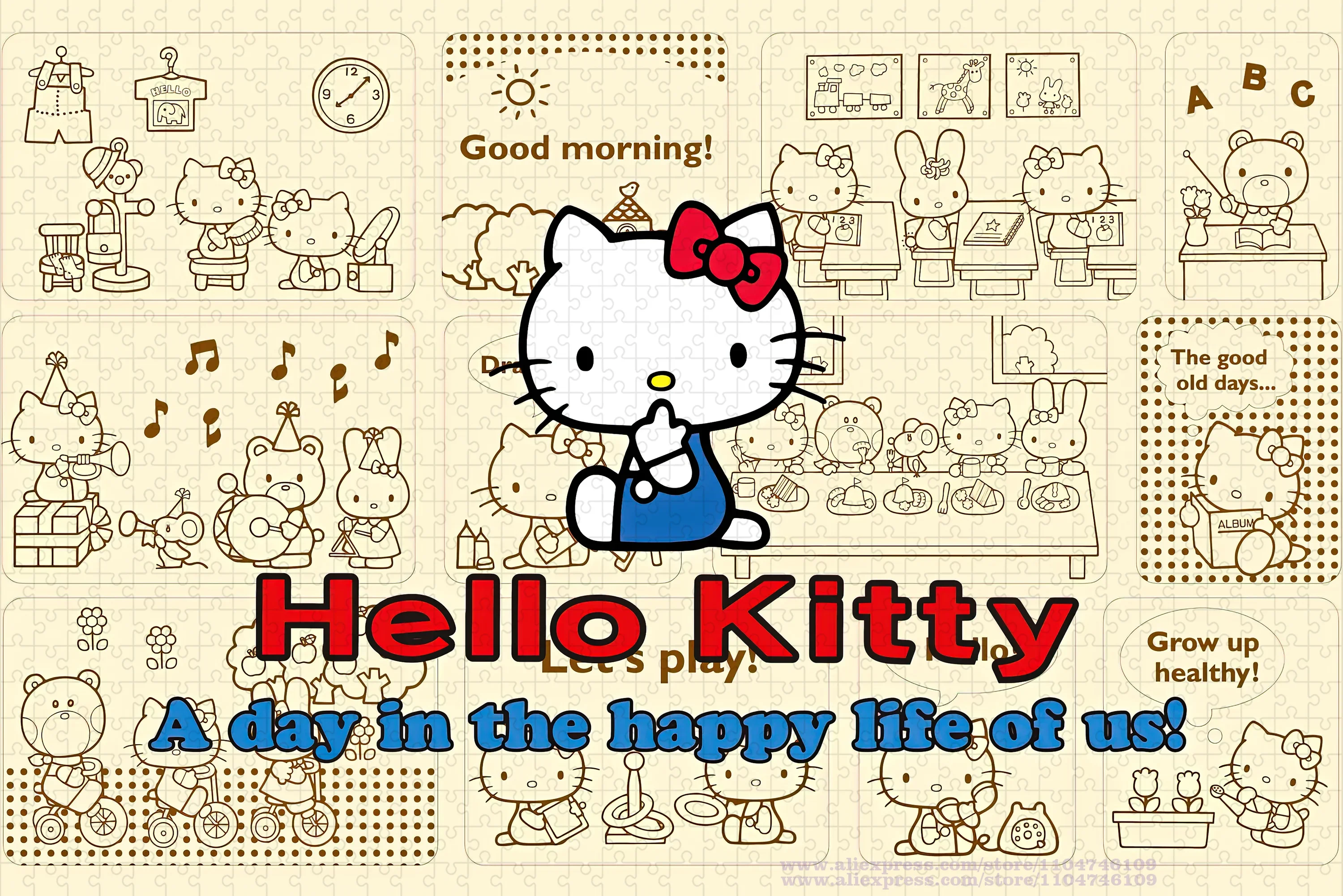 Sanrio Hello Kitty Puzzle Jigsaw Un giorno nella vita felice di noi 108/200/300/500/1000 pezzi Puzzle giocattolo educativo per l'intelligenza dei bambini