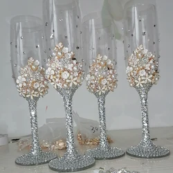 Handmade 210ML Flowers Bling Sparkling Crystal Rhinestones Party Champagne Coupes Cocktail Flutes Wine Cup Goblet Wedding Glass