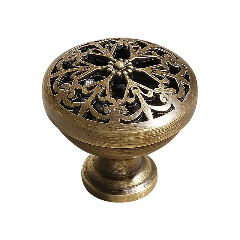 French Retro Drawer Single-hole Handle Brass Bronze Gold Furniture Cabinet Pulls Hollowed-out Kitchen Shoe Wardrobe Door Knobs