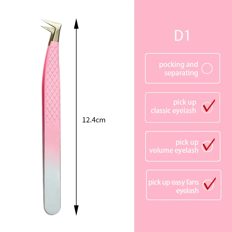 Didesun Pink Lash Tweezers Stainless Steel Eyelash Extensions Tweezers Fiber Tip High Precision Tweezers Makeup Tools