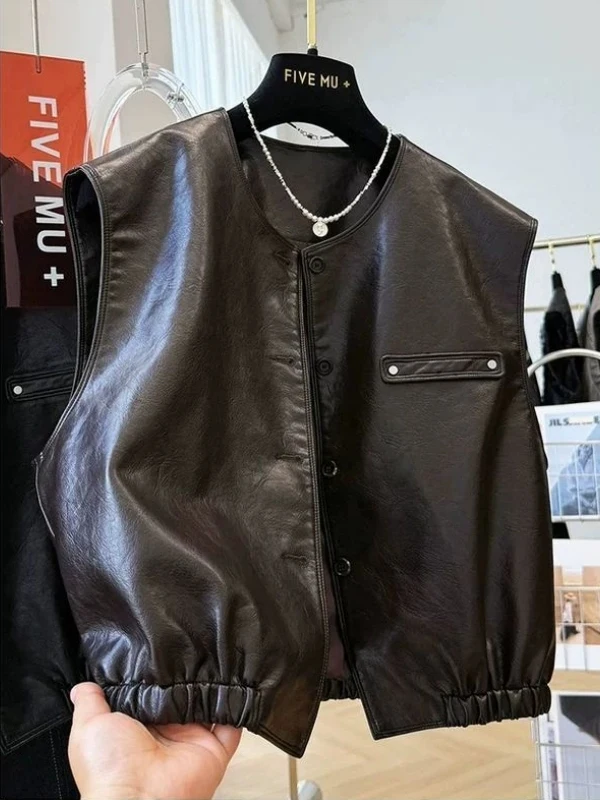 

Мужской жилет из искусственной кожи больших размеров (до 300 фунтов), весенне-осенний, для многослойных образов, молодежный, повседневный, в американском стиле